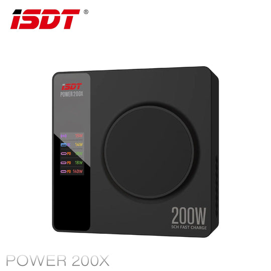 ISDT-Power200X 200W 智能快速充電器/4+1獨立快充/PD3.1 QC3.1/TypeC x 3 + USB-A x 1 +無線充電/LED彩mon顯示/手機app即時監察 - Artboard HK