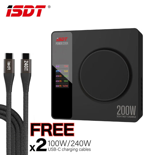 ISDT-Power200X 200W 智能快速充電器/4+1獨立快充/PD3.1 QC3.1/TypeC x 3 + USB-A x 1 +無線充電/LED彩mon顯示/手機app即時監察 - Artboard HK