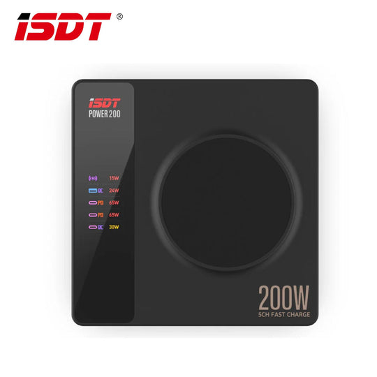 ISDT-Power200X 200W 智能快速充電器/4+1獨立快充/PD3.1 QC3.1/TypeC x 3 + USB-A x 1 +無線充電/LED彩mon顯示/手機app即時監察 - Artboard HK