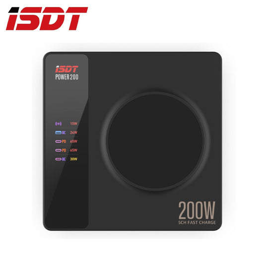 ISDT-Power200 200W 智能快速充電器/4+1獨立快充/PD3.0 QC3.0/TypeC x 3 + USB-A x 1 +無線充電/LED彩mon顯示/手機app即時監察 - Artboard HK